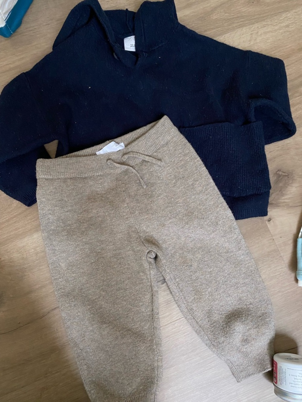Zara Beige Knit Joggers with Navy Top Set